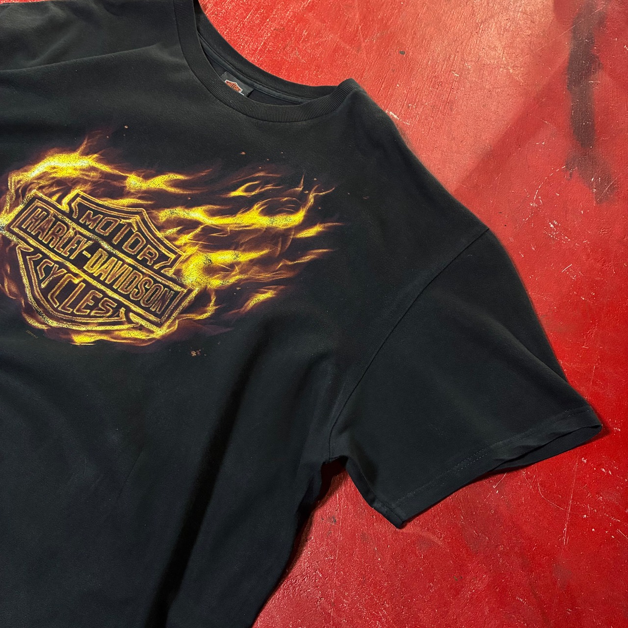 10s Harley-Davidson フレイムTシャツ　黒　ハーレー