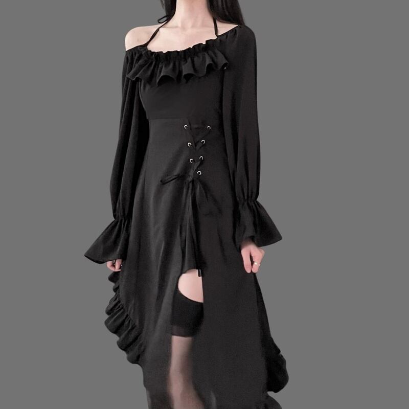 サブカル 服 地雷系 通販 pinksavior ワンピース ワンショルダー アシンメトリー フリル 袖コン 甘い 闇かわいいバンギャ
