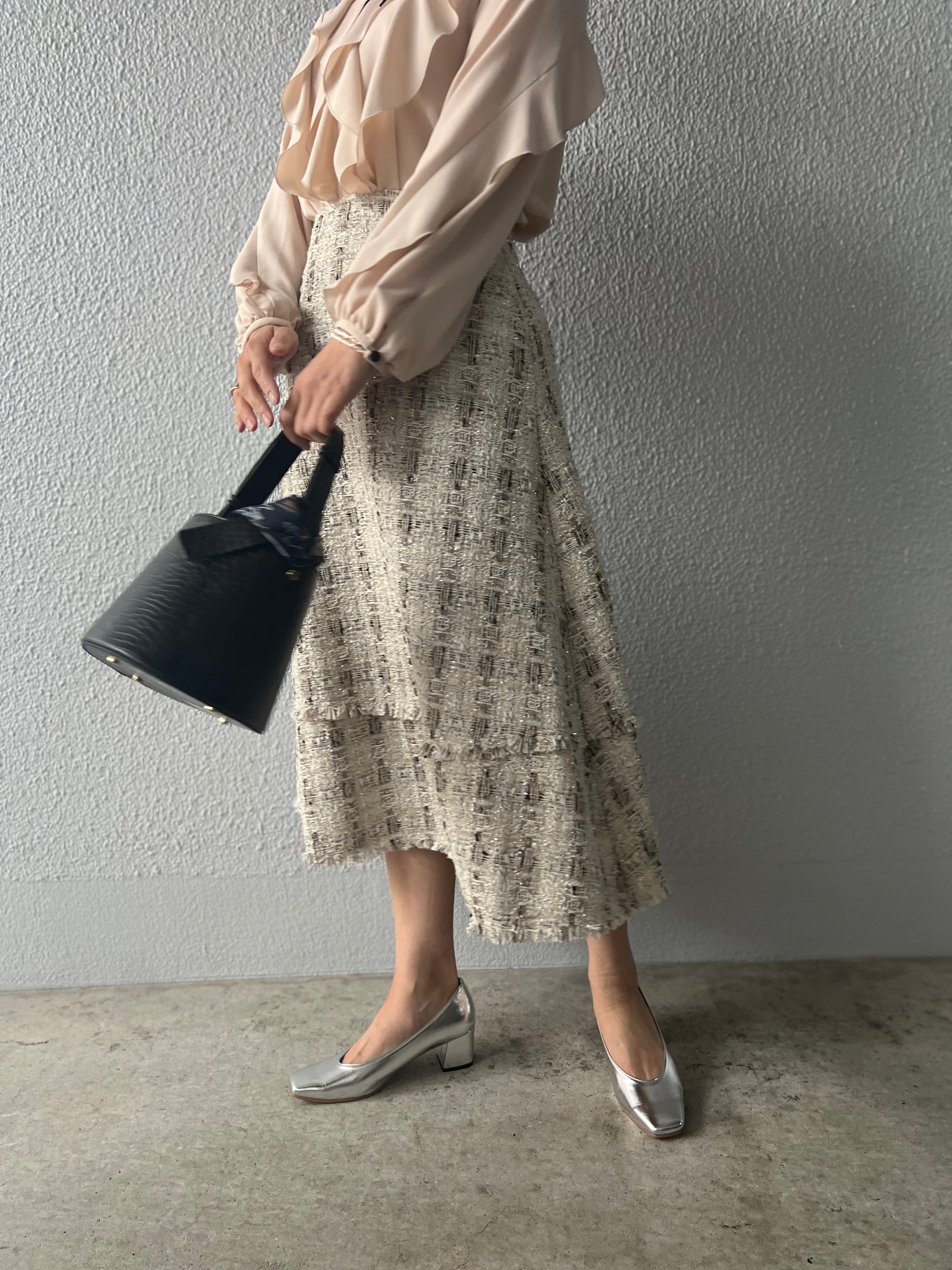 【anana】セットアップ可 ラメツイードミモレ丈スカート a89-045