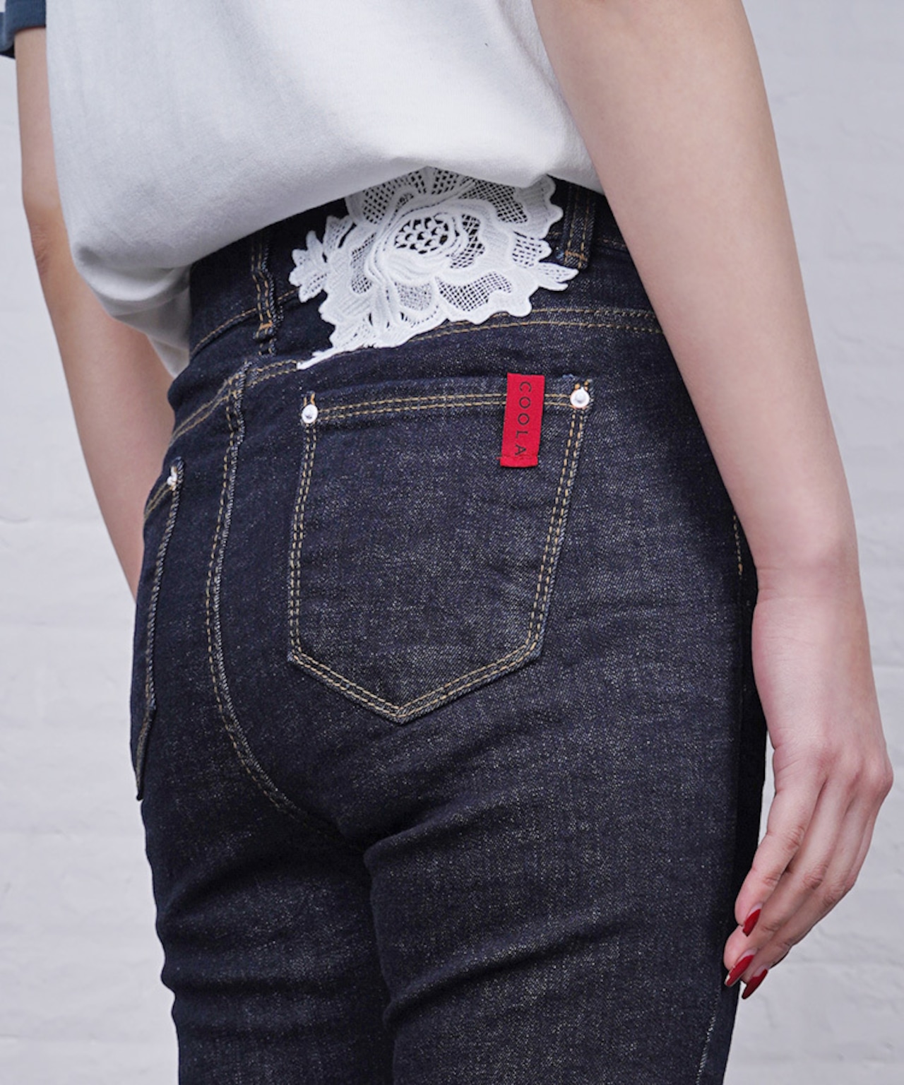 【ATELIER LINE】パール×ペイントウエストゴムスキニーデニム　CQ-48086H