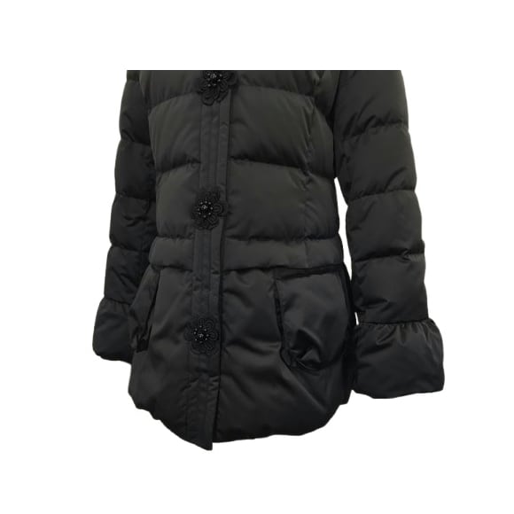 スーパービューティー ダウンコート エコファー襟付 花モチーフ