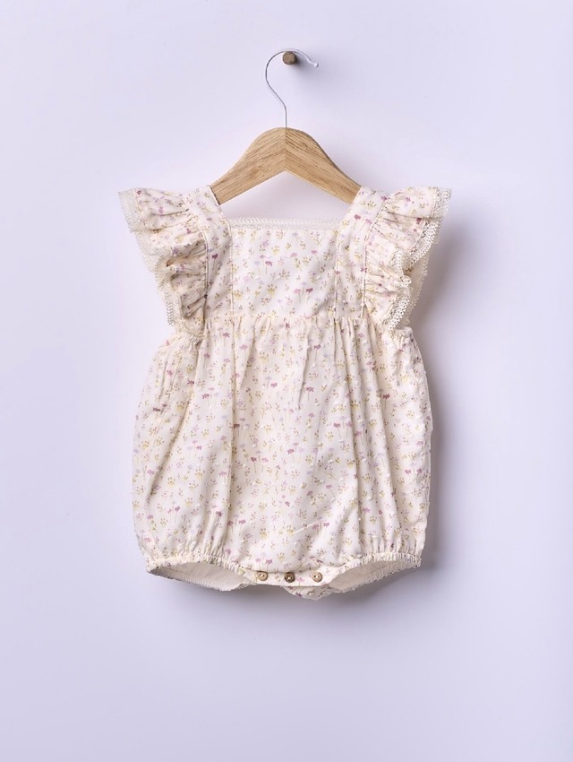 【wedoble】フリル付き半袖ボディスーツ(刺繍カラーwhite)
