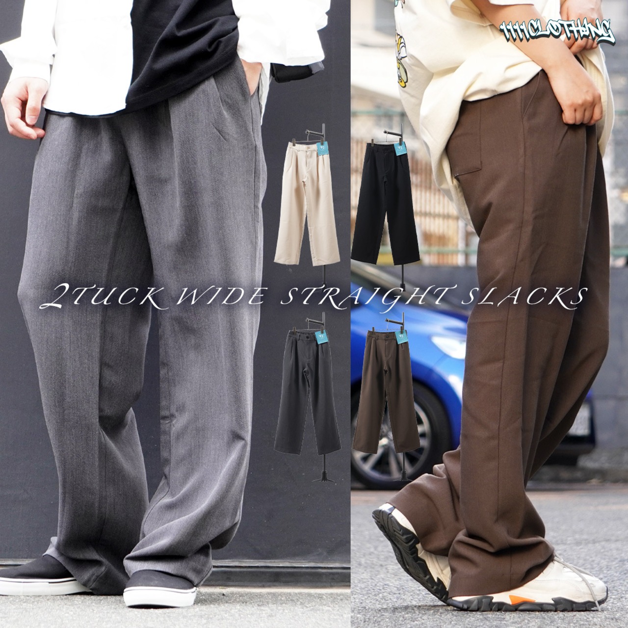 ◆2タック ワイドストレート スラックス◆kr-23006