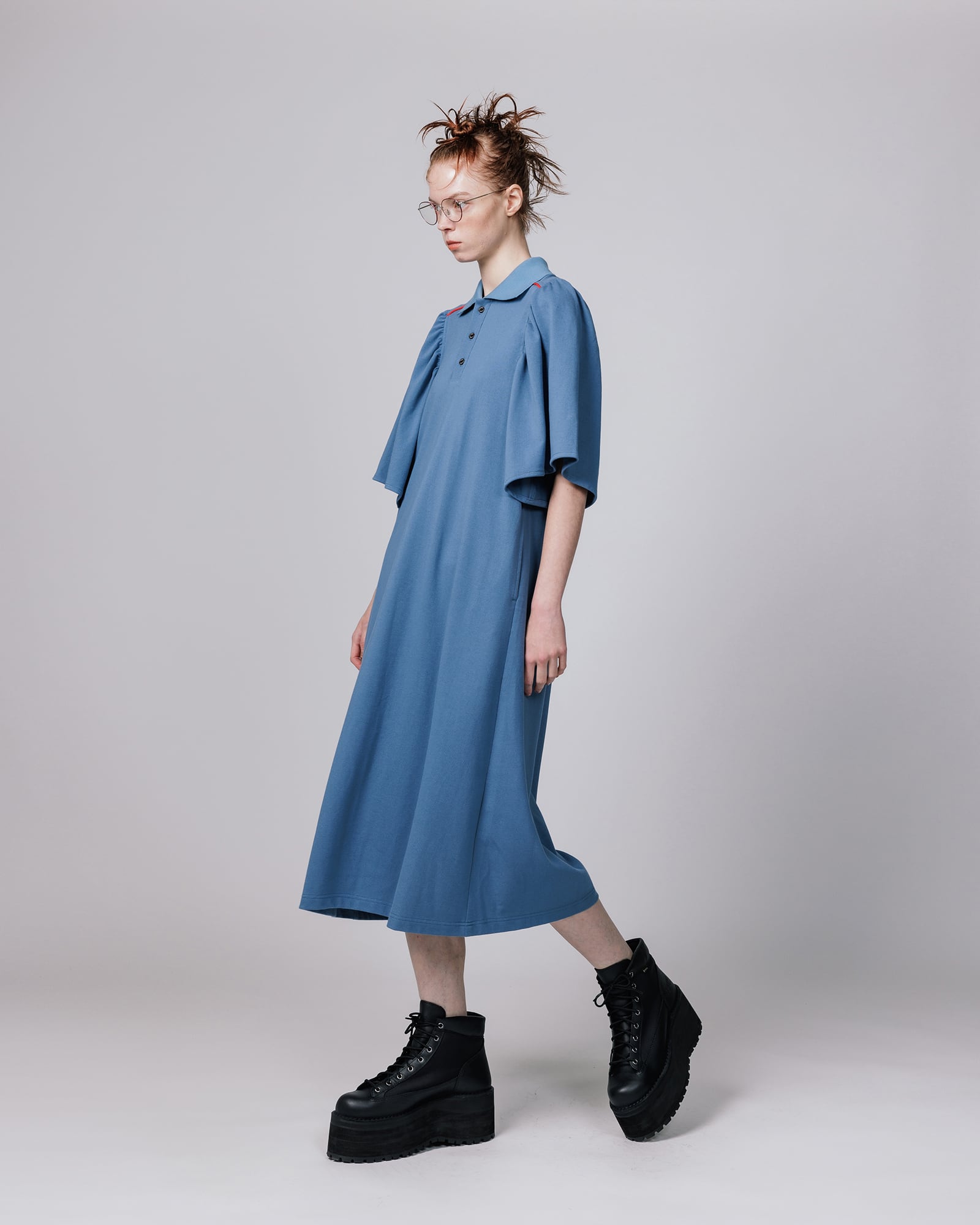 NON TOKYO ノントーキョー / PUFF SLEEVE POLO ONE-PIECE / BLUE
