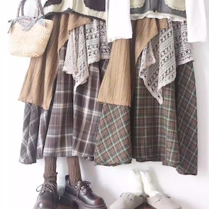 レースデザインチェック柄スカート ・9903 レースデザインチェック柄スカート ・9903