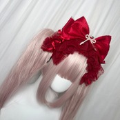 ♡ ドット柄 チュールリボン フリルレースカチューシャ red ♡