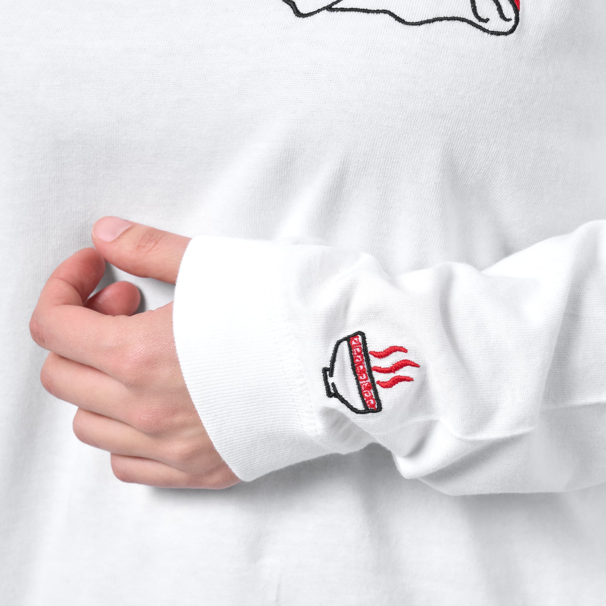 閻魔大王 仏像 ロングスリーブ Tシャツ (刺繍) ホワイト 5.6oz