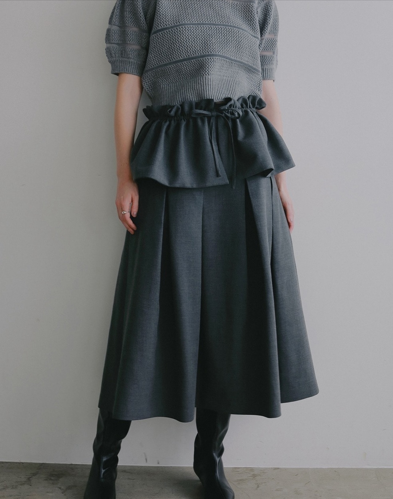 MANOF RUFFLE BELT FLARE SKIRT 2色展開