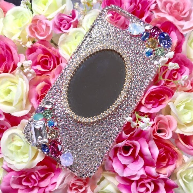 カラフルビジューのデコ電 ミラー付き　iPhone7iPhone6/6s