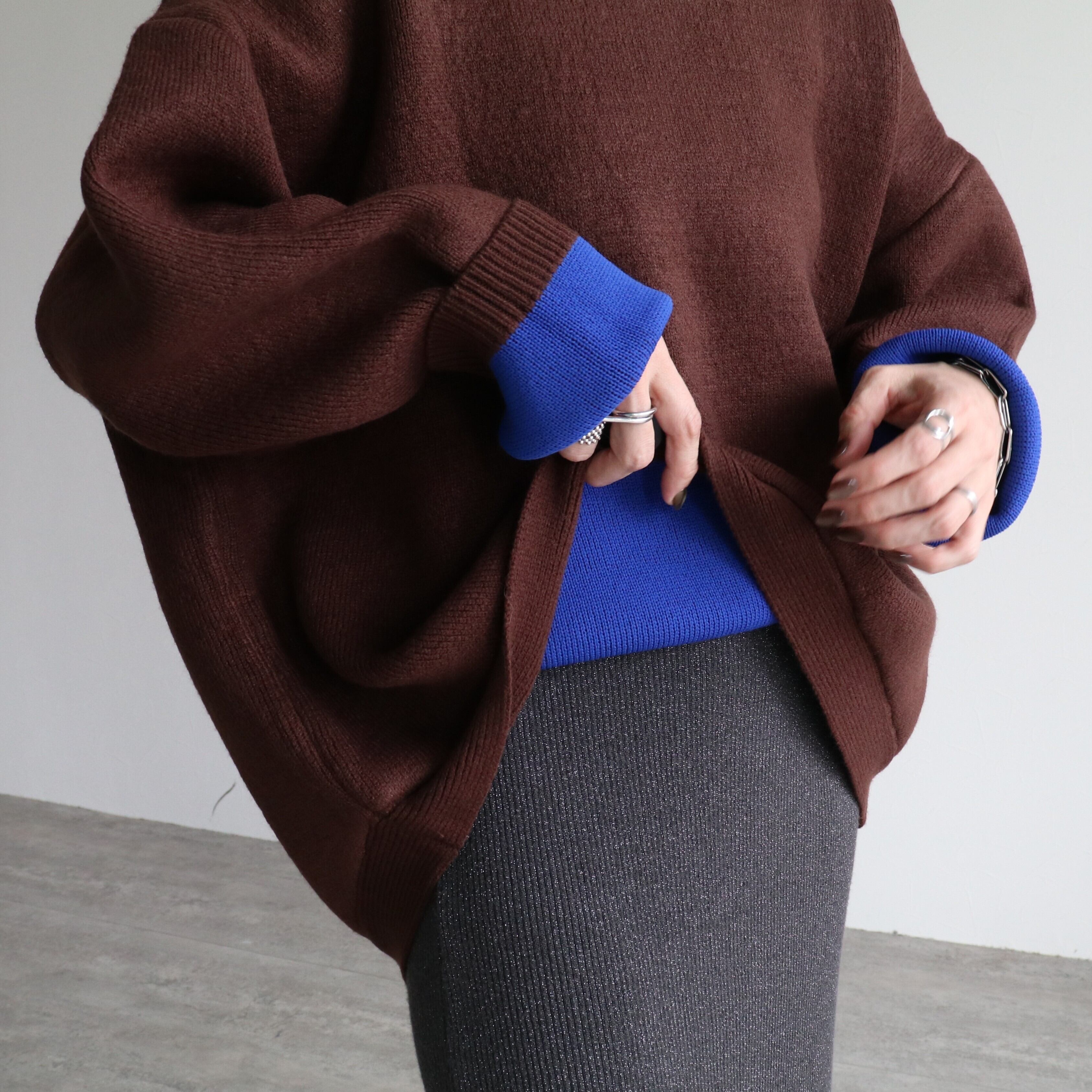 配色ラウンドヘムニットプルオーバー【on5665309-z】宅配便送料無料