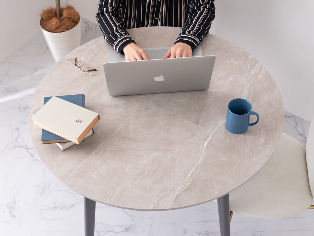 幅90cm 円形マーブル調ダイニングテーブル グレー 直径90 ラウンドテーブル 円形テーブル（マーブルグレー