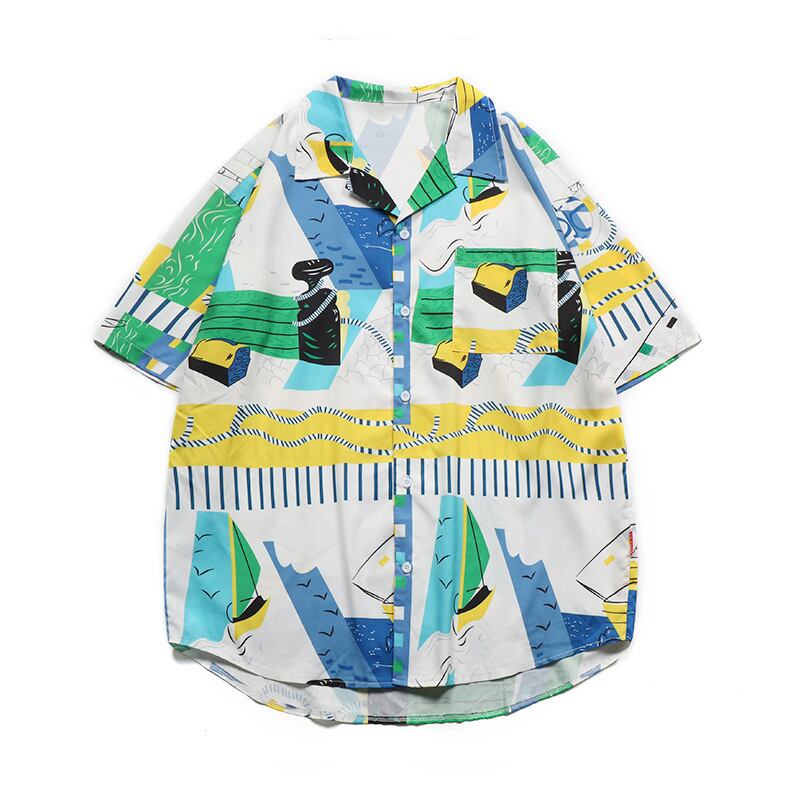 全2色 シャツ トップス 総柄 カジュアル 羽織 半袖 重ね着