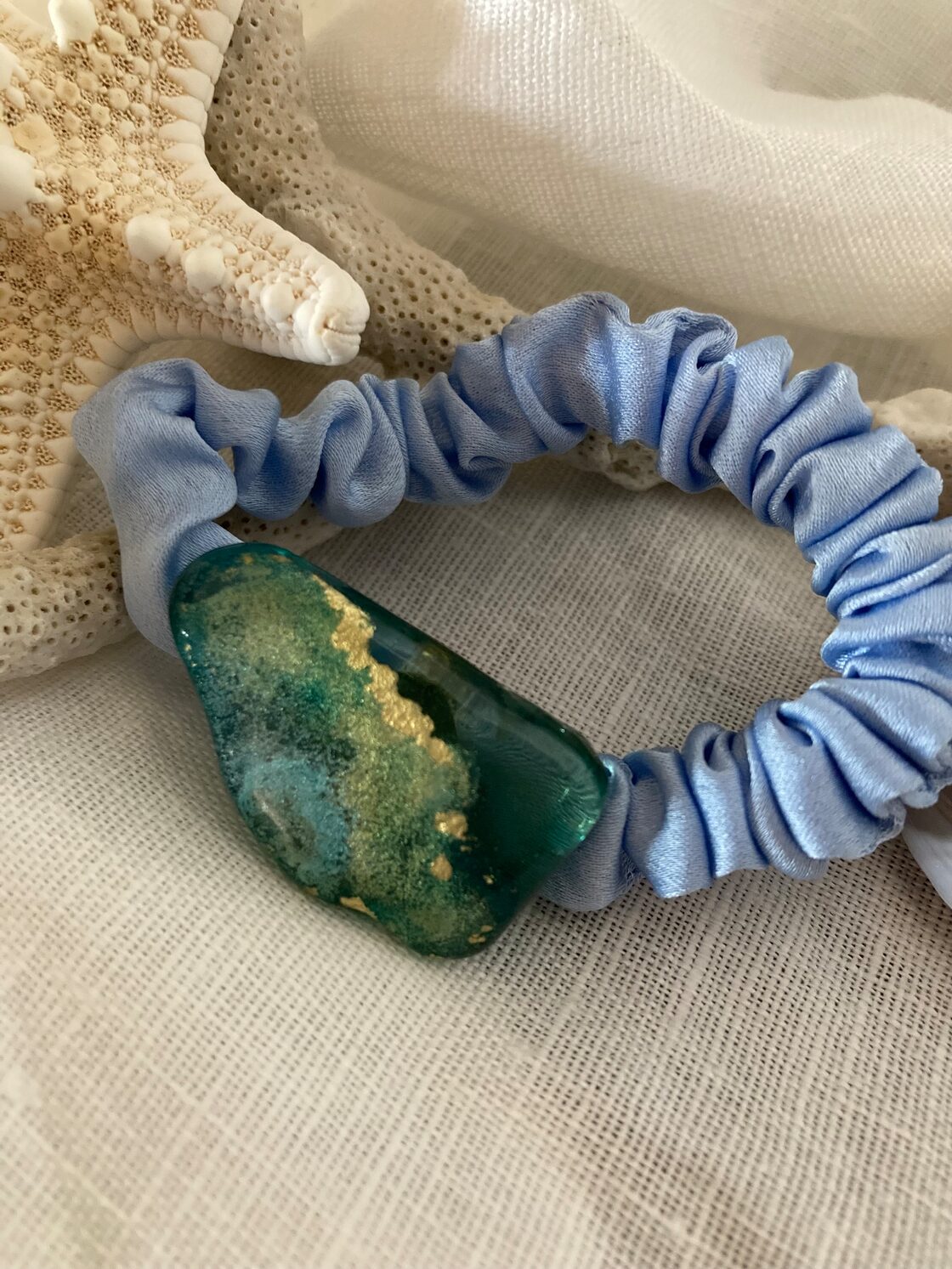 Sea Jewel Hair Scrunchy (Sea Glass and Kintsugi) UMI by Maasa 