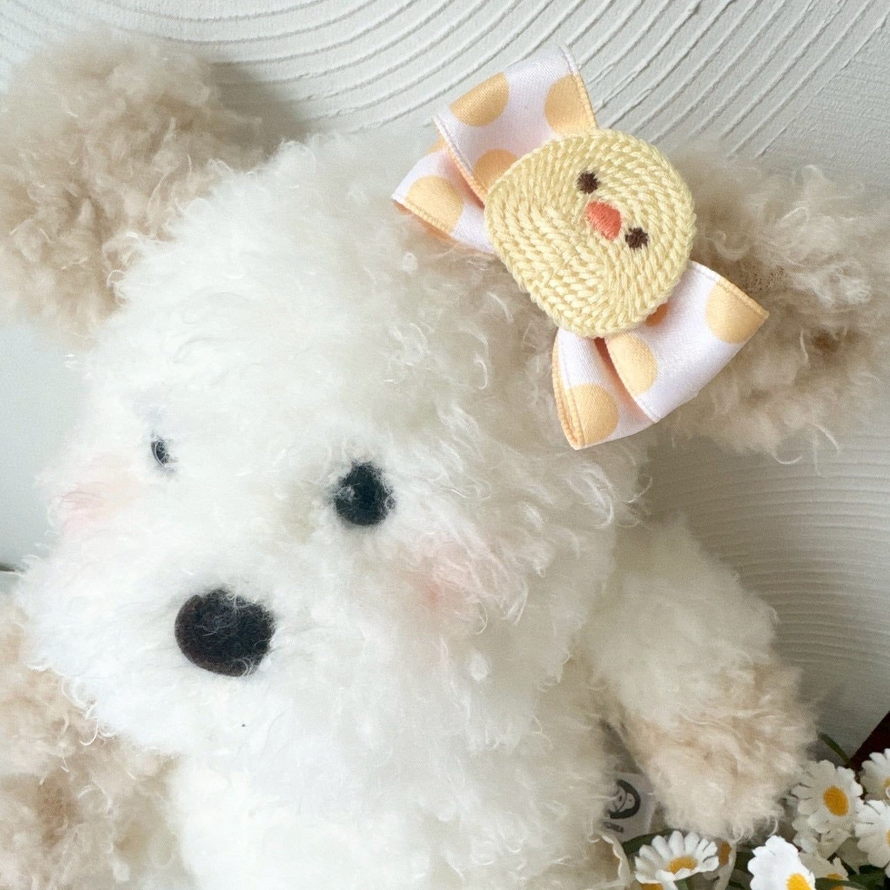 ひよことうさぎのドットリボンパッチン（バレッタ）