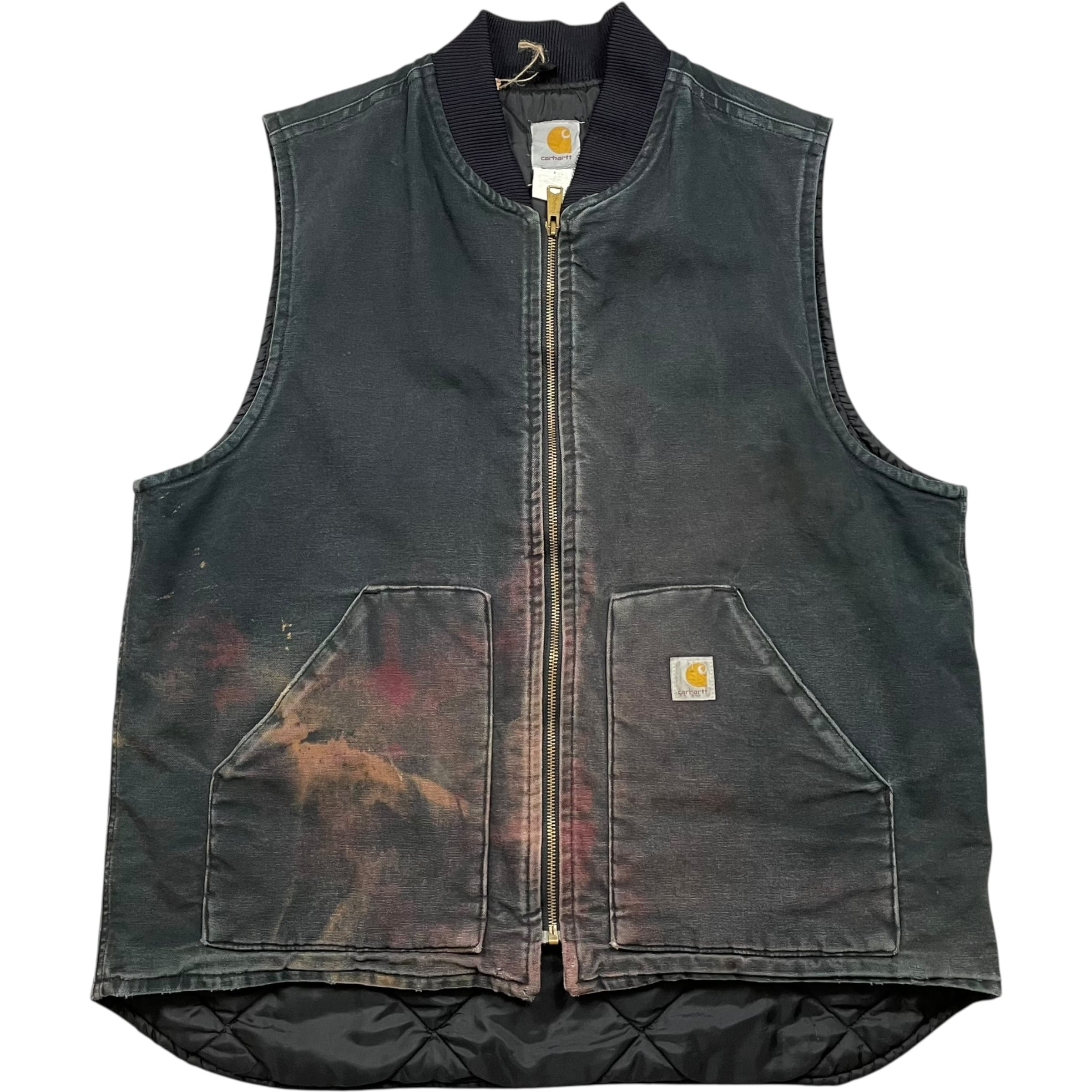 XL》Carhartt カーハート ダックベスト 企業ロゴ 刺繍 革パッチ