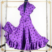 フラメンコ 衣装 ファルダ スカート シージョ ボランテ フリル 紫 黒 水玉 ドット パープル系 ブラック系 ダンス パーティ 発表会 スカート エレガント フォーマル 大人 レディース さわやか 華やか コスチューム ダンス衣装 フルスカート 光沢感