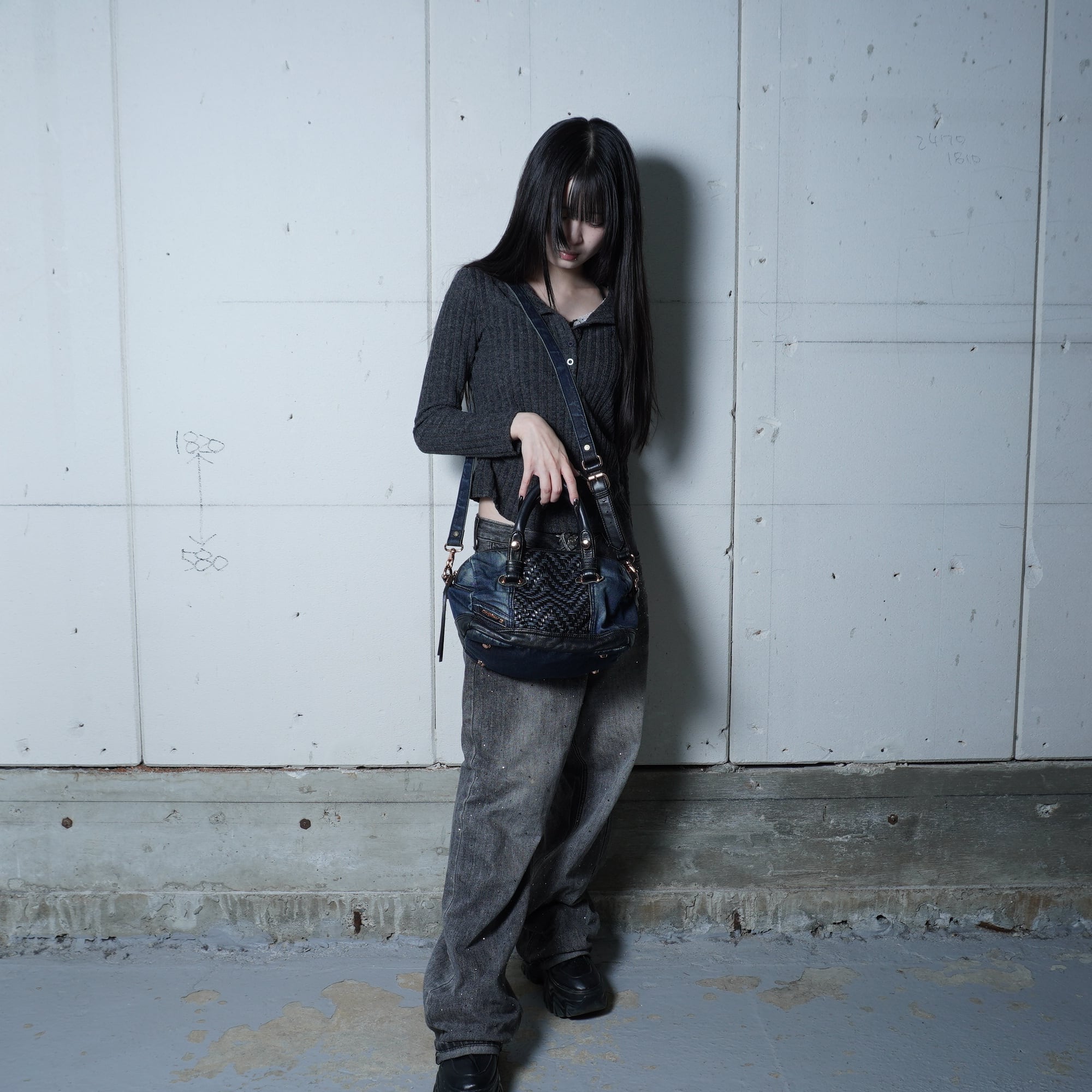 DIESEL】ディーゼル Y2K ロゴ入 編み込みレザー切替デニム2WAY