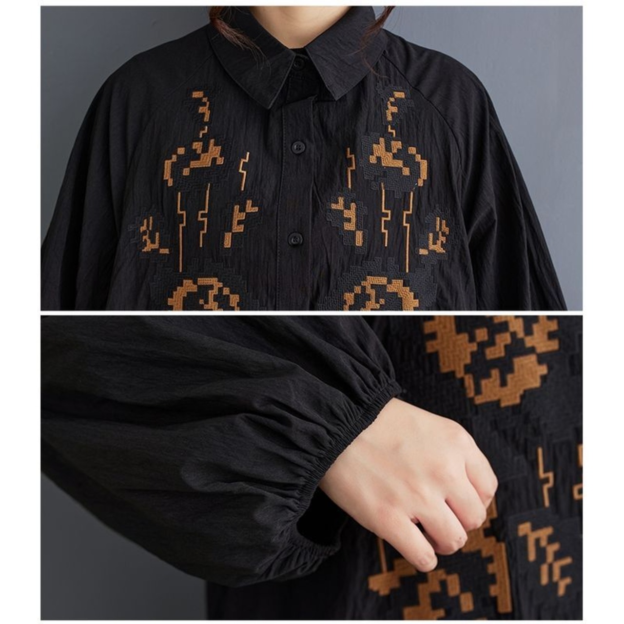 刺繍風 パッチワーク シャツワンピース  00347