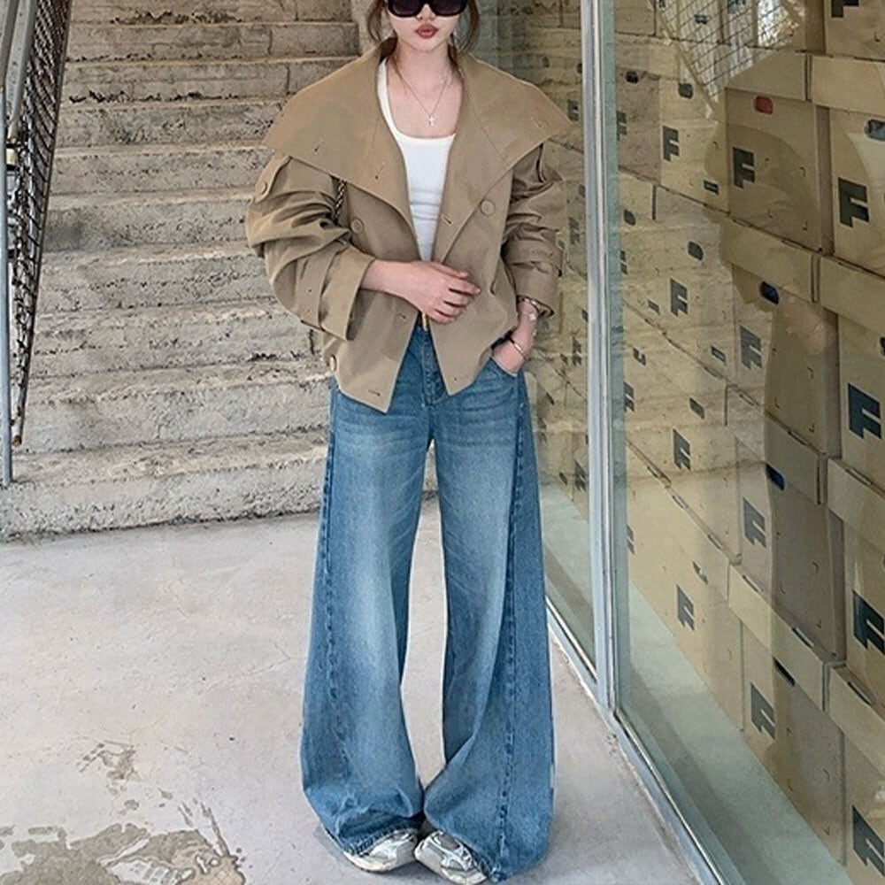 【送料無料】 スプリング コート ショート丈 レディース 春秋 韓国 アウター スタンドカラー きれいめ 大人 カジュアル 通勤 ビジネス オフィス レトロ おしゃれ 薄手 大人可愛い 大人女子