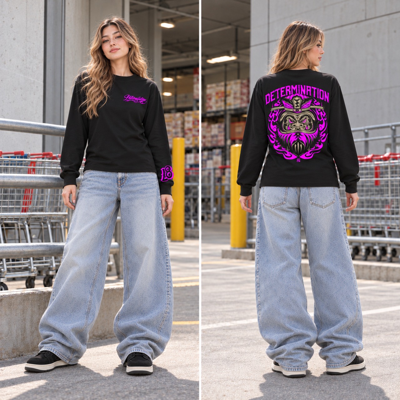 閻王 BLACK×NEON PINK L/S T-Shirt