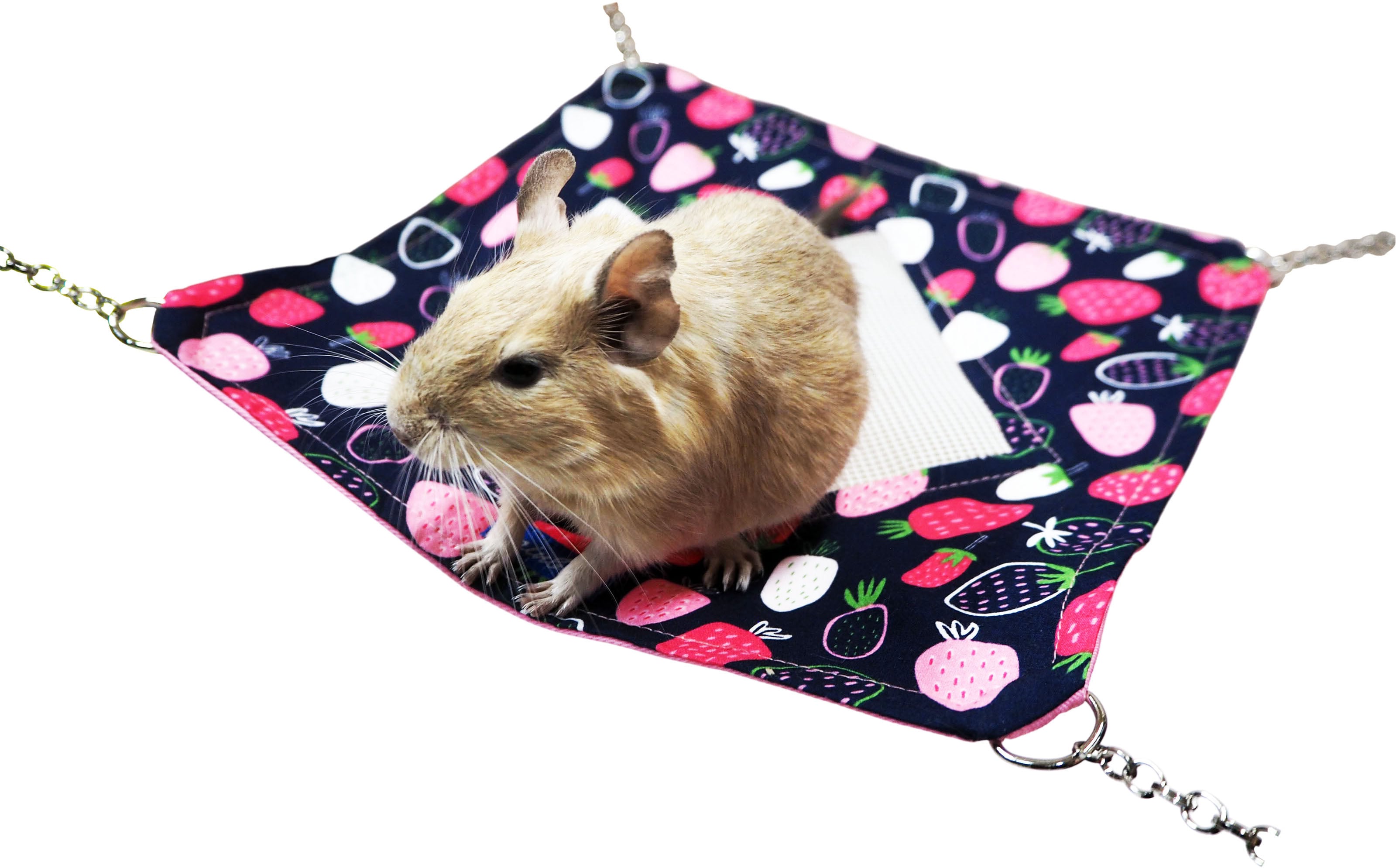 【小動物用品】ミニメッシュハンモック いちご ホワイト/ブルー