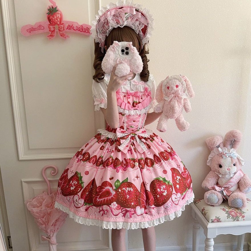 甘ロリ JSK ストロベリープリント×ゆめかわいい｜WithU | ゴスロリ通販