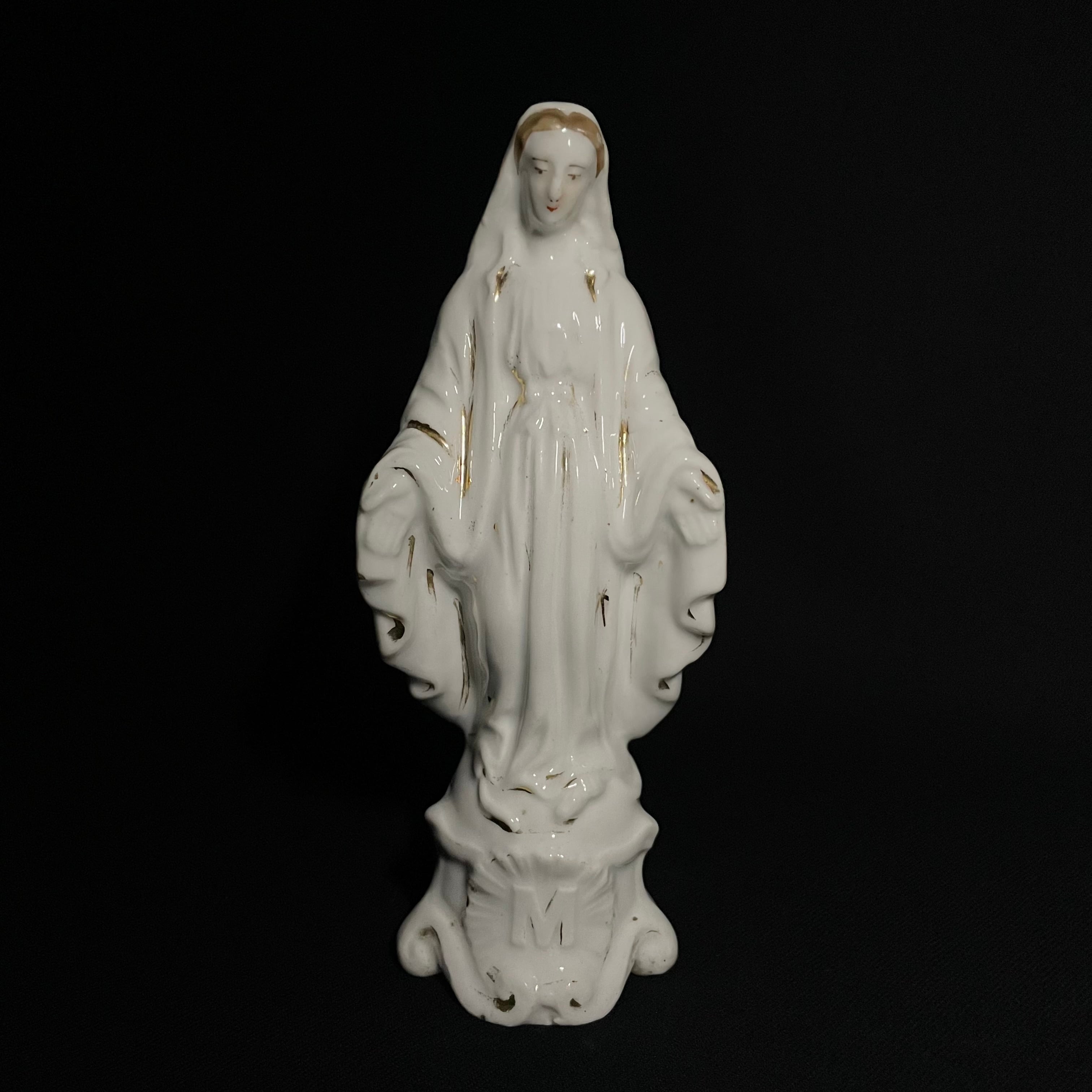 【超超希少極美35cm】 ✞ 無原罪の聖母マリア像　宗教彫刻　アンティーク 超超希少36cm】✞無原罪の御宿り 胸に手を当てる聖母マリア像