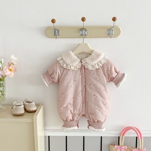 【BABY】冬新作　厚手防寒ピンクロンパース