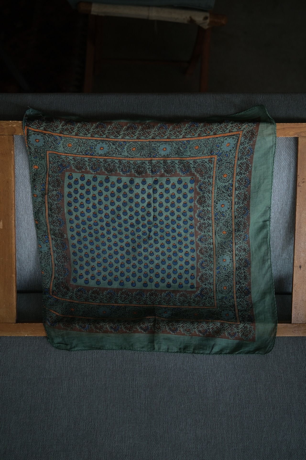OK／india cotton hand print scarf／green