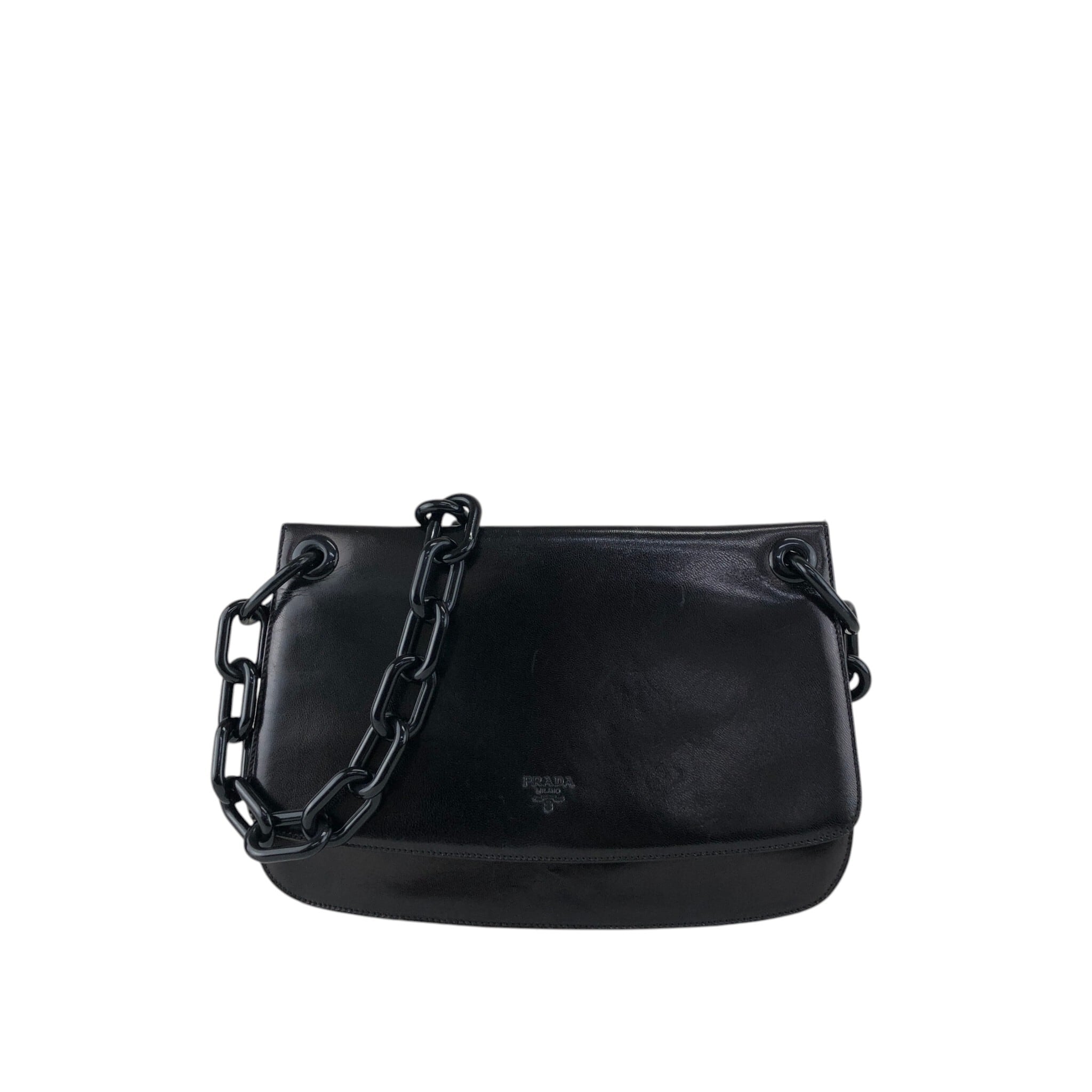 正規品 プラダ プラチェーン レザー ショルダーバッグ PRADA プラダ ショルダーバッグ ブラック プラチェーン レザー
