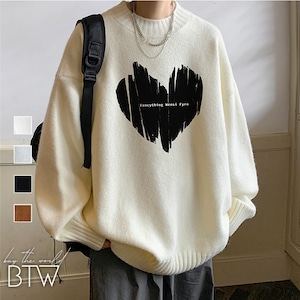 【韓国メンズファッション】ペイントハートモチーフセーター シンプル カジュアル クール 大人 ユニセックス BW2383