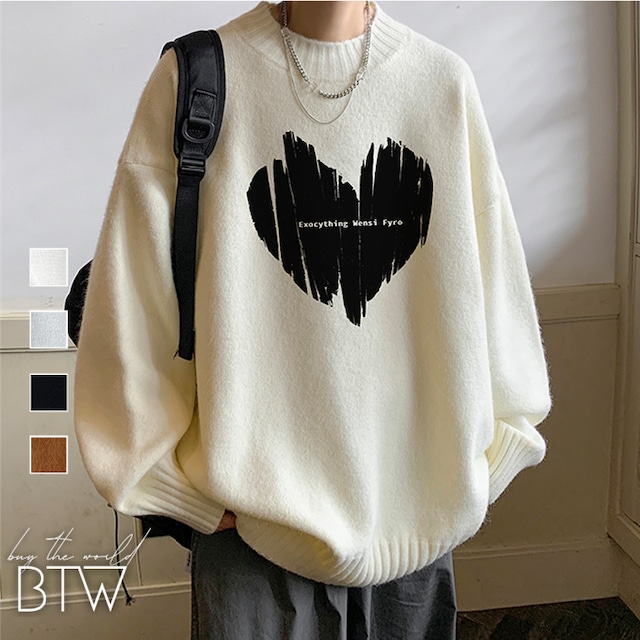 【韓国メンズファッション】ペイントハートモチーフセーター シンプル カジュアル クール 大人 ユニセックス BW2383