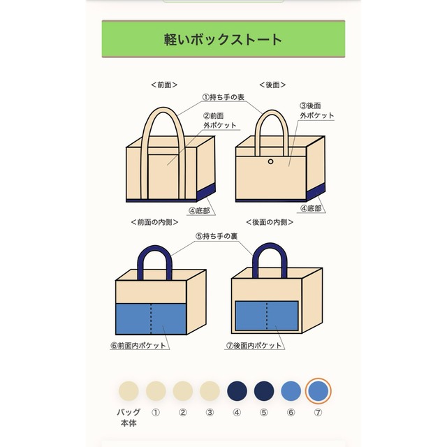 「軽いボックストート」通勤サイズ「ベージュ✕ネイビー✕ミネラルブルー」／倉敷帆布 8号帆布【受注制作】