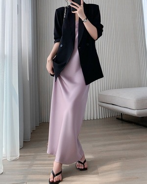 上品ツヤ感 ロングキャミワンピース 3color A0890