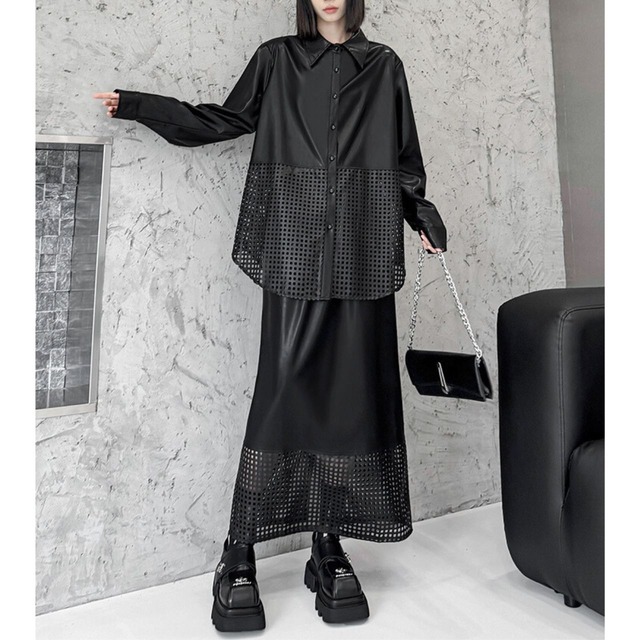 PU shoulder pad shirt C0586