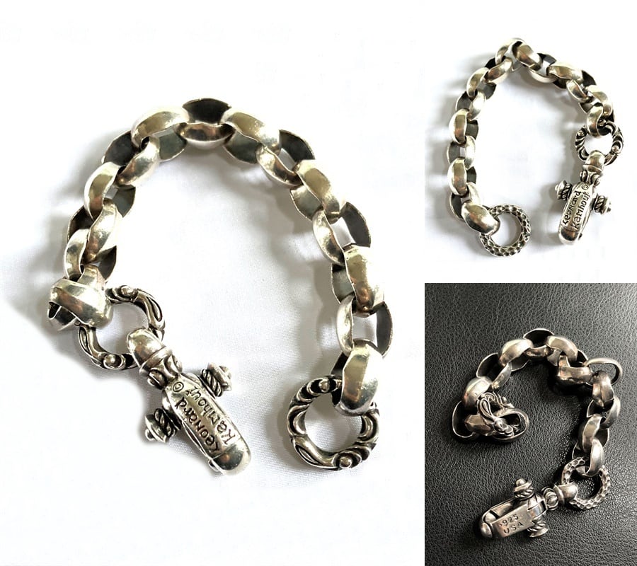 良品 定価39万 レナードカムホート ロンワンズ 名作 シルクリンクブレスレット クレーンサークル ミディアム M 15リンク