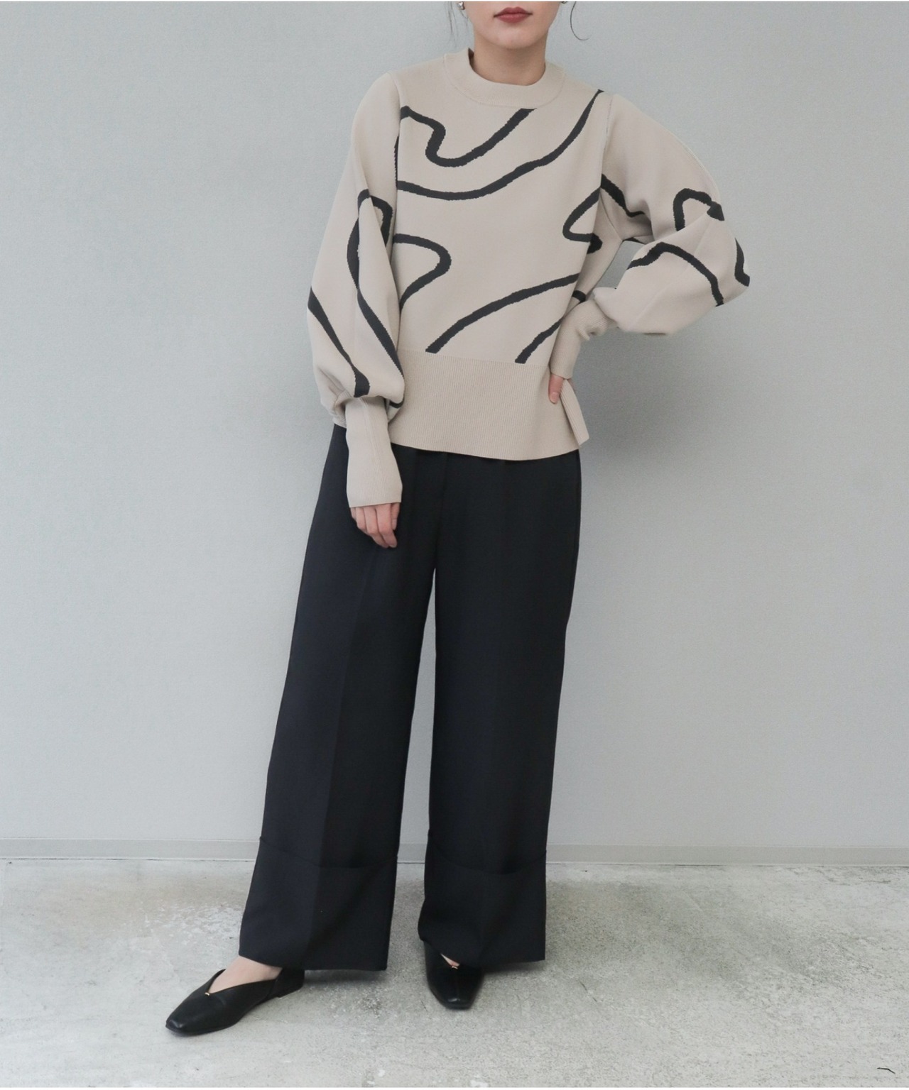 OI43086 ミラノリブラインジャガードプルオーバー greige