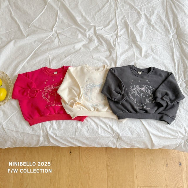 【取寄】ninibello｜gift box sweatshirt｜ギフトボックススウェット｜XS-2XL｜1-8y｜25 winter