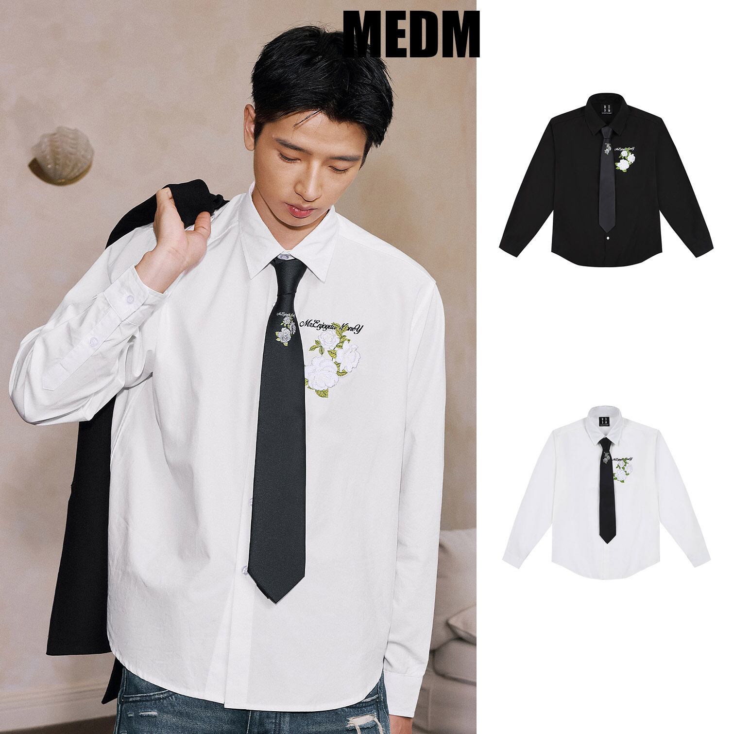 美品 MEDM デニムジャケット ユニセックス ホワイト 黒 M MEDM 88rising Money Lucky Denim Jacket monogram unisexual (MR