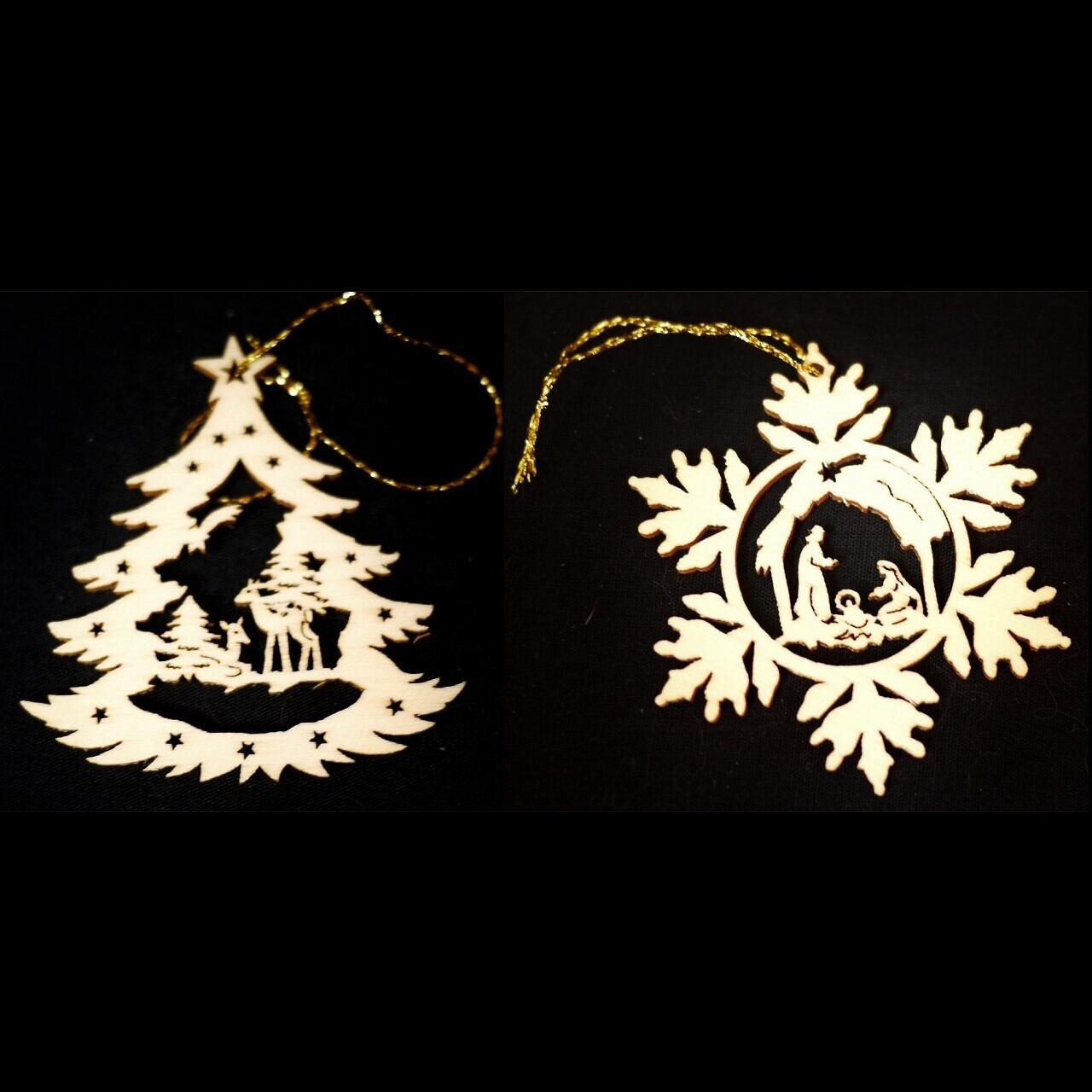 クリスマス ウッドオーナメント2P 鹿の森&ナティビティ