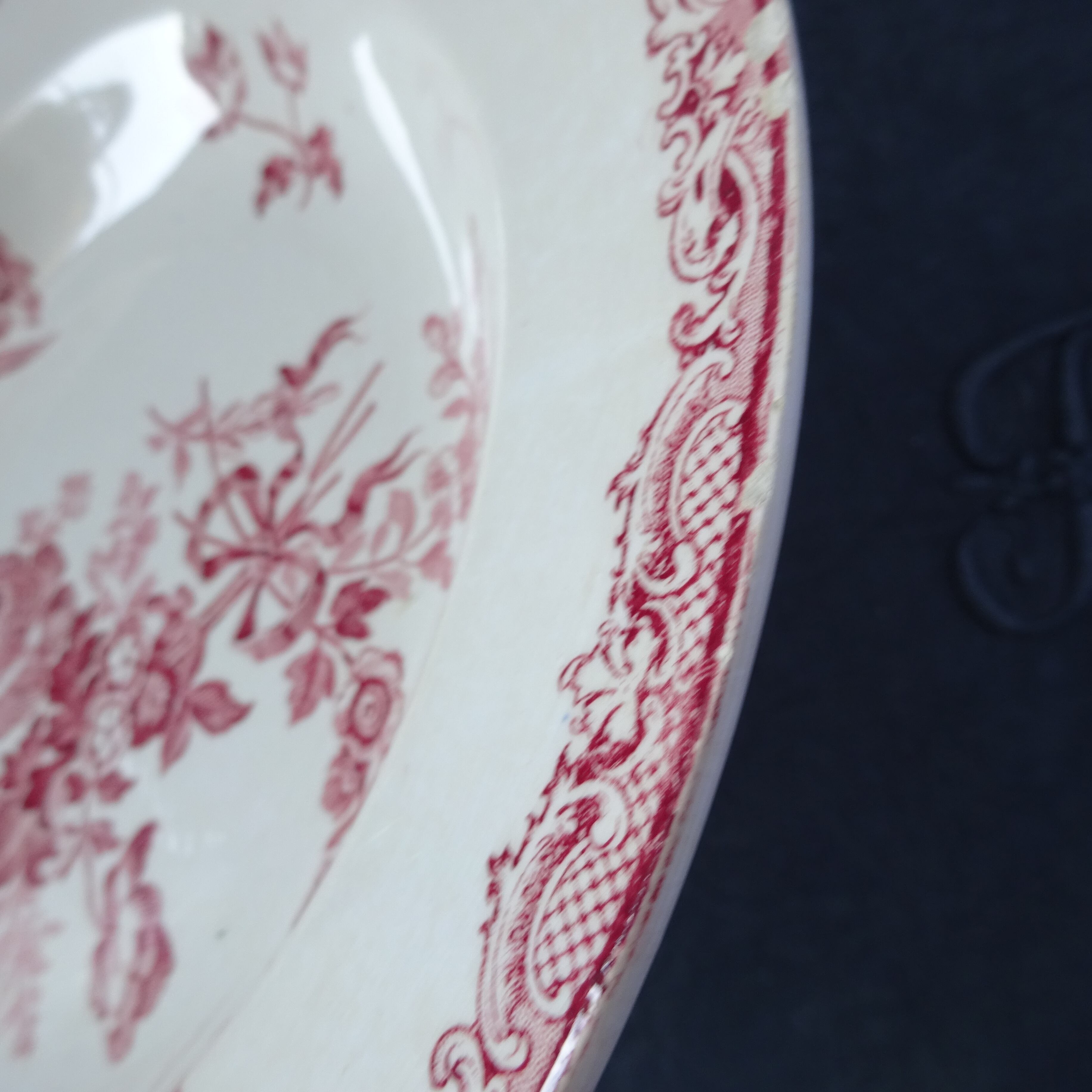 【 Épuisé 】【金継ぎ用】Sarreguemines*modèle《FONTANGES》assiette creuse pour Kintsugi (F)