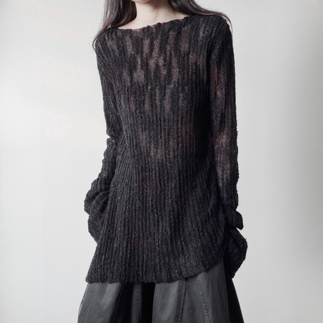 Sheer rib slit knit tops C1615