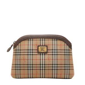 バーバリー ノバチェック シャドーホース ポーチ ベージュ ブラウン キャンバス レザー レディース BURBERRY 【中古】