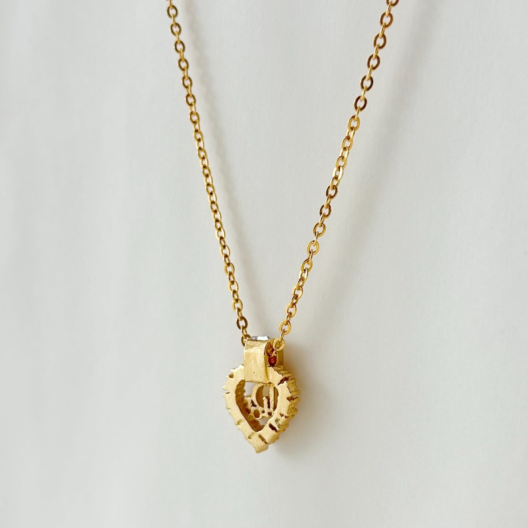 N7077】Christian Dior heart rhinestone necklace/クリスチャン