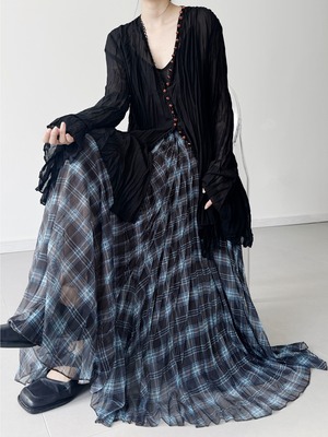 Retro loose blue print pleated skirt [T2544]