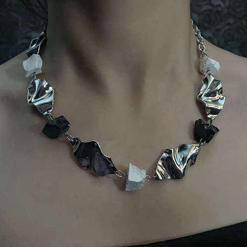 metal stone necklace / l0397
