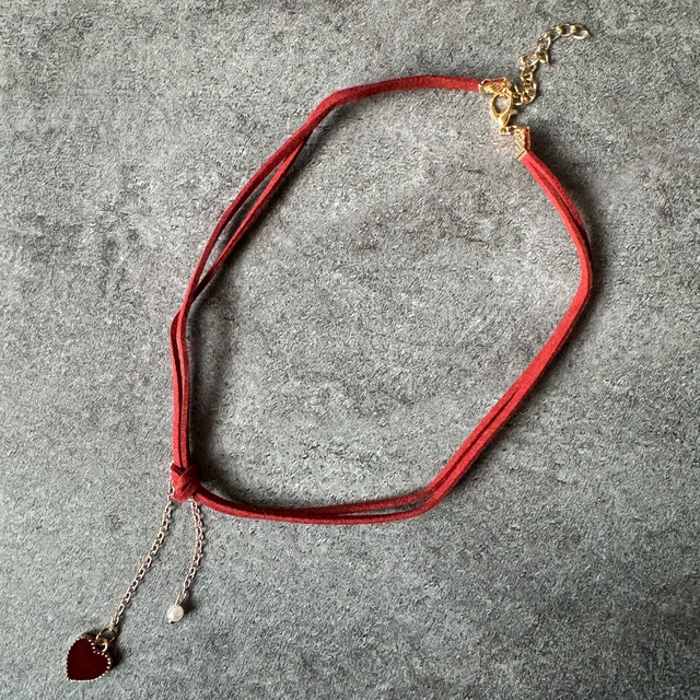 Beatique / NECKLACE No,017 red velvet heart & pearl choker