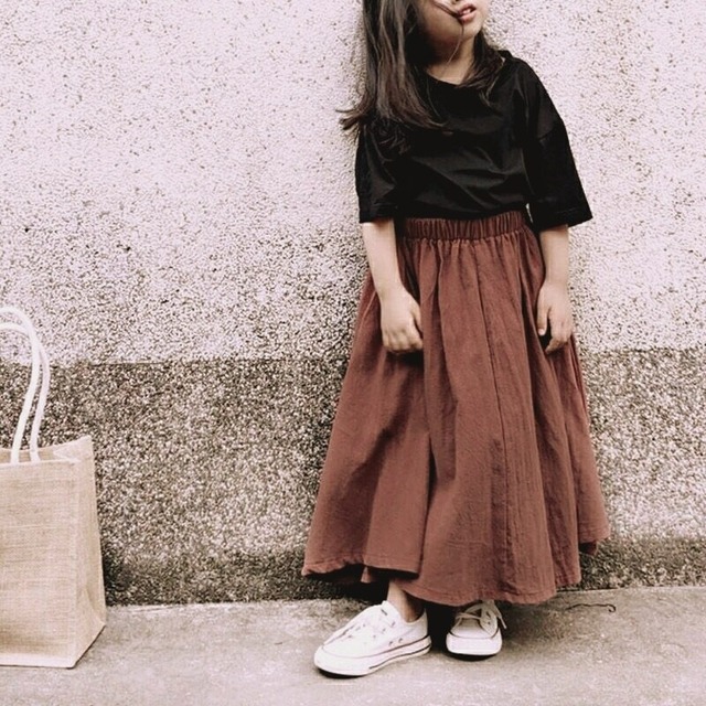 ★送料無料★ 2カラー 赤茶 女の子 ロングスカート 90cm〜140cm 韓国子供服