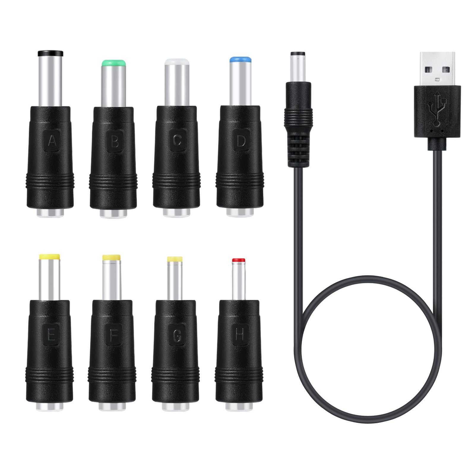 【特価処分】Akkerds USBケーブルセット8 in 1 DC電源ケーブル DC電源ケーブルUSB回転5.5*2.1プラグ 8タイププラグ選択 LEDピクセルライト USB-HUB カメラ/タブレット/MP 3/Nextbook/Webカメラルータ/おもちゃ/レコーダー/スキャナ/ハードディスクボックスなど5 Vデバイス