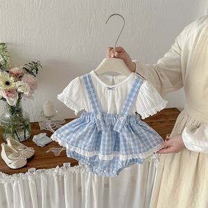 【BABY】夏新作　ブルーチェックサロペット＆シャツ